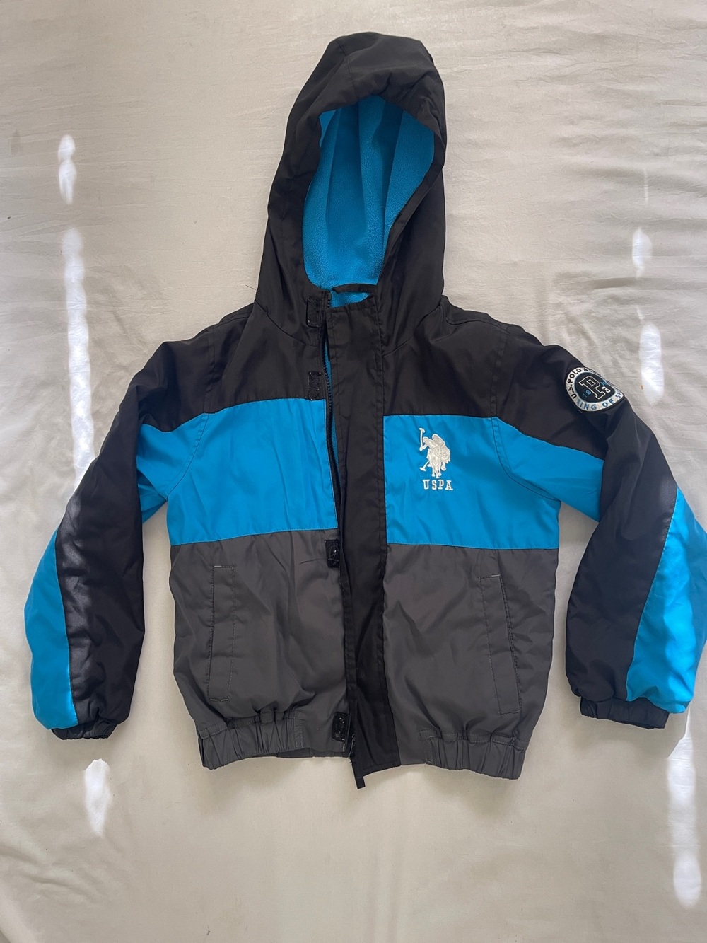 Kids Black, Blue & Gray Hooded Jacket | Boys Size 8 Small | U.S. Polo Assn.